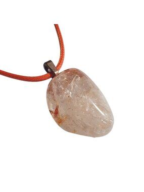 Quartz Pendant Orange Cord Necklace Adjustable Clasp Boho Natural Stone Gift